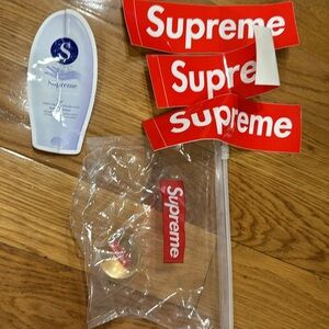 Supreme bouncy ball in supreme bag with 4 stickers